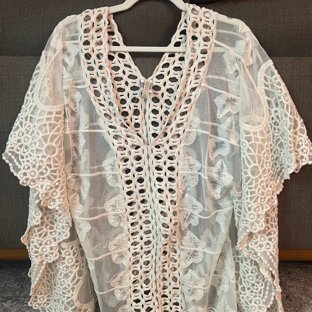 XCVI Cream Crochet Oversized Swim Cover-up